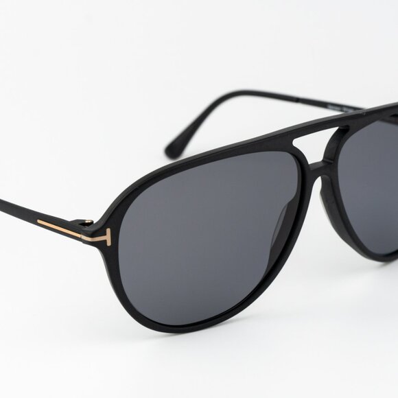 Tom Ford Men Sunglasses Shiny Black Smoke Pilot SAMSON-02 FT0909/S 02D - Picture 5 of 12